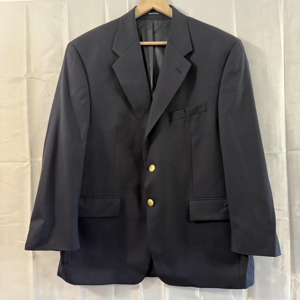 Vtg Chaps Ralph Lauren Blazer Jacket 44S Navy Blue Wool Gold Buttons Sport Coat